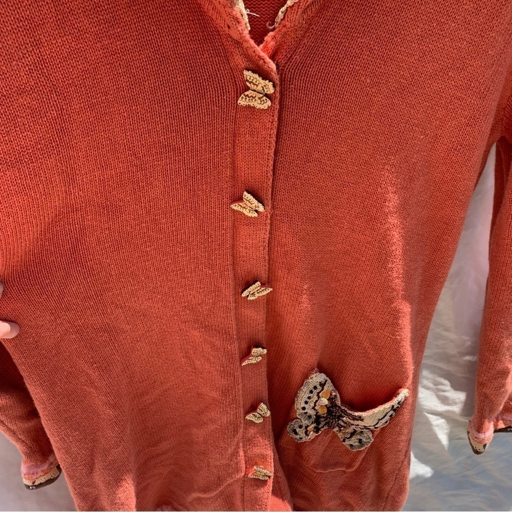 Storybrook Knits Vintage Butterfly Sweater Orange Fairycore Artsy y2k Sz Small - Picture 7 of 10
